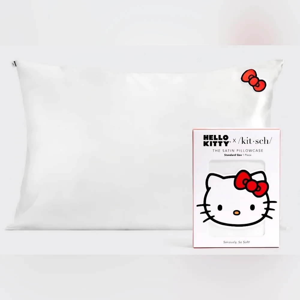 Kitsch x Hello Kitty Satin Pillowcase in Ivory Kitty Bow